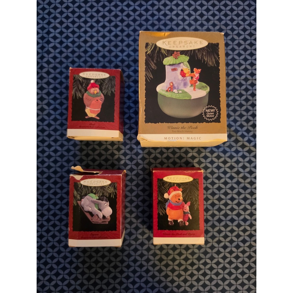 Hallmark Keepsake Winnie the Pooh Ornament Lot 4pc Motion Magic Eeyore Piglet